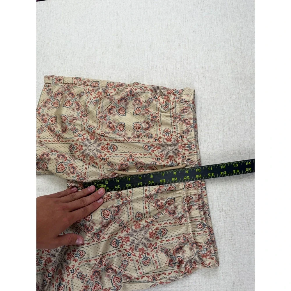 PacSun Mens Volley Mesh Shorts Small Cream Red Paisley Bandana Print Relaxed Fit